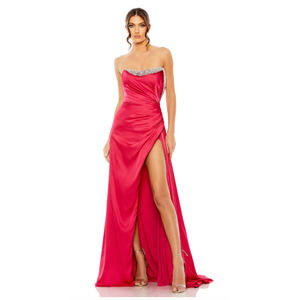 NWT Mac Duggal STRAPLESS RUCHED EMBELLISHED‎ GOWN, Size 2, Hot Pink,